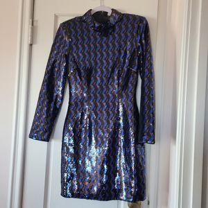 Los Angeles Atelier & Other Stories XS Dress Blue Sequin Modest Mock Neck